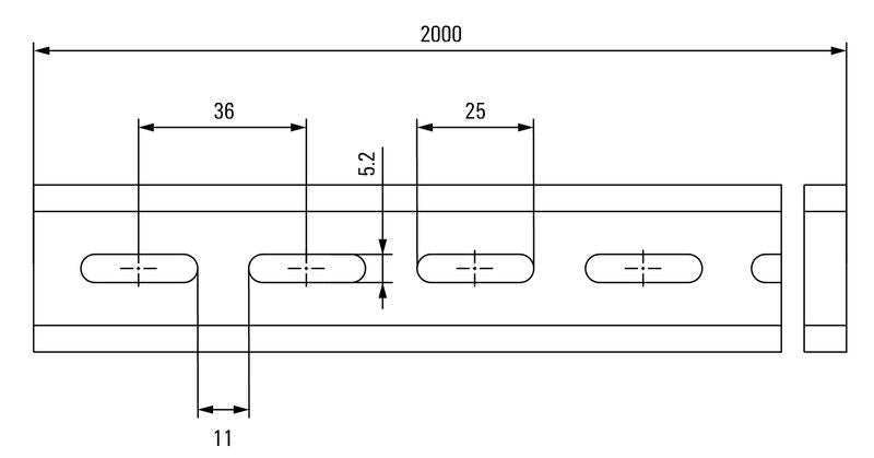 Riel DIN TS 35 mm × 7 mm × 2 m