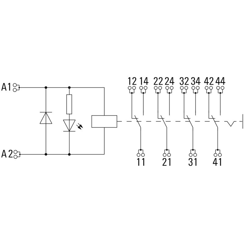 Módulo Relay 4 Contactos, 24 VDC, 6 A, Conexión Push In