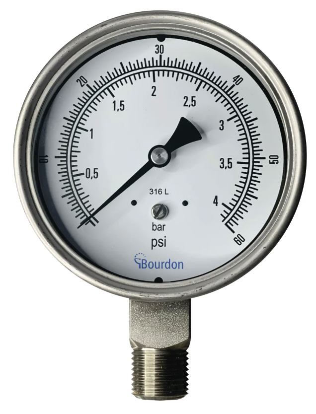 Manómetro de Presión 4", Conexión 1/4", 150 PSI