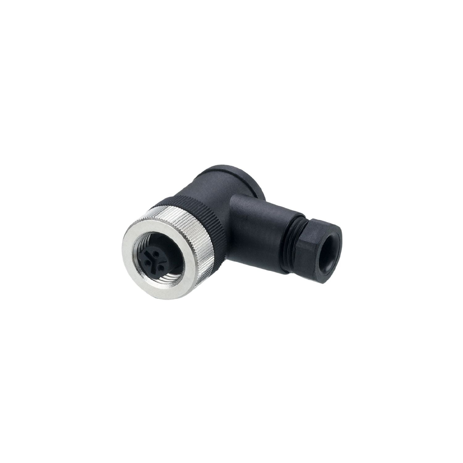 Conector hembra curvo 1/2" 3 pines IP67 negro E11795