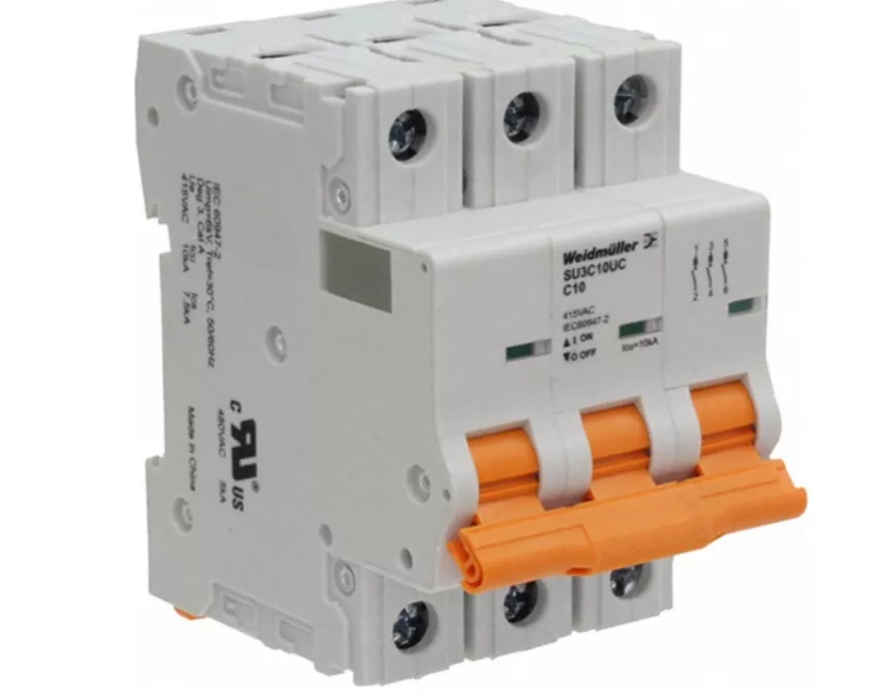 Interruptor automatico MCB, 3 P/ 10 A  AC/DC, rail DIN, Weidmuller.
